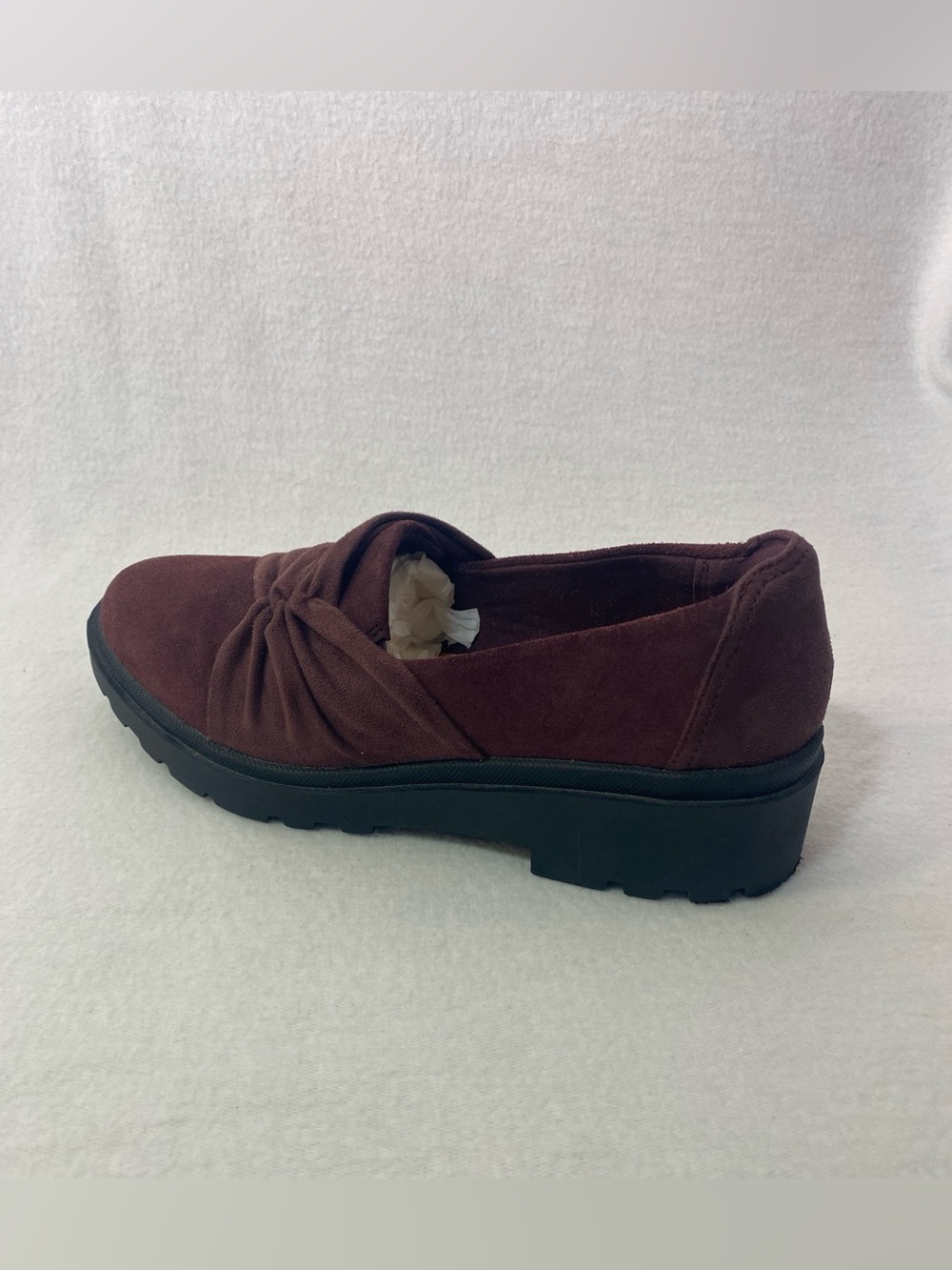 Clarks Collection Ruched Slip On Loafers Calla Style Burgundy Suede Size 8.5 New